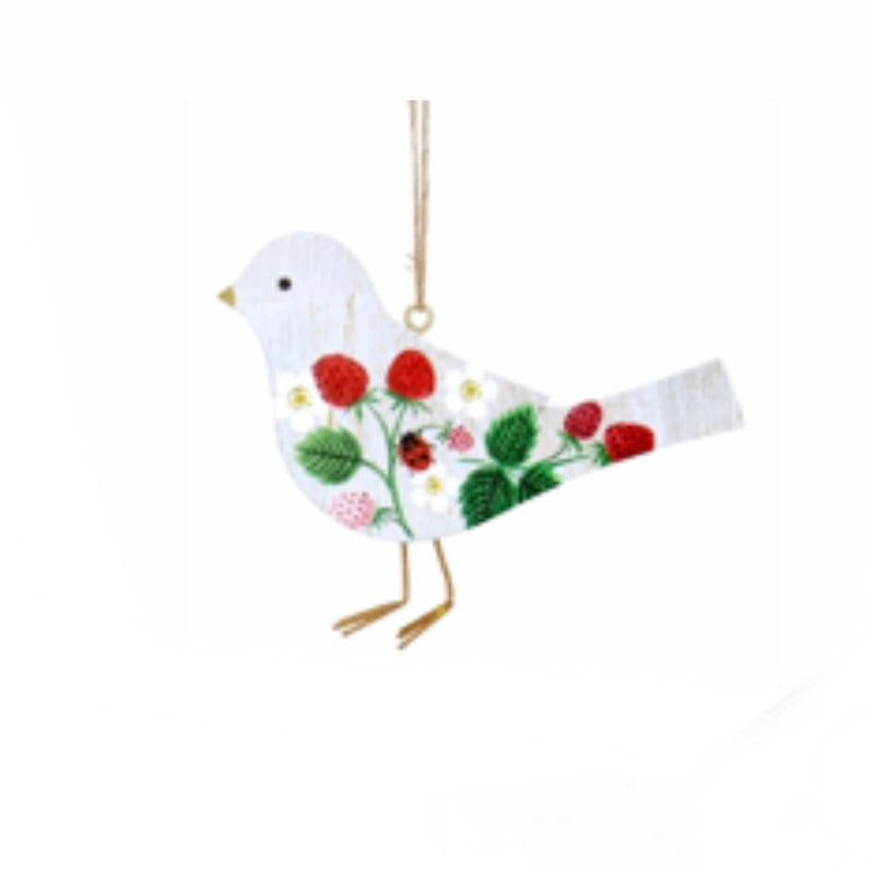 White Strawberry Bird Wood Ornament | Putti Fine Furnishings 