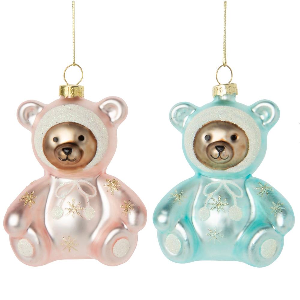 "Baby's First Christmas" Teddy Bear Glass Ornament Blue | Putti Christmas Decorations
