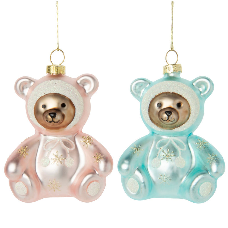 "Baby's First Christmas" Teddy Bear Glass Ornament Pink | Putti Christmas Decorations