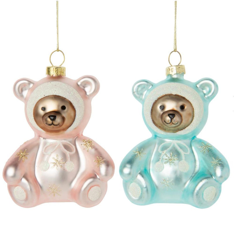 "Baby's First Christmas" Teddy Bear Glass Ornament Blue | Putti Christmas Decorations