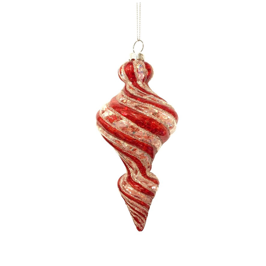 Red and White Striped Glass Finial Ornament  | Putt Christmas Decorations