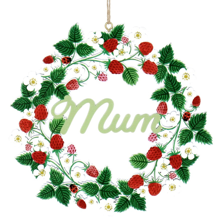 Strawberries "Mum" Wreath Wood Ornament | Putti Fine Furnishings