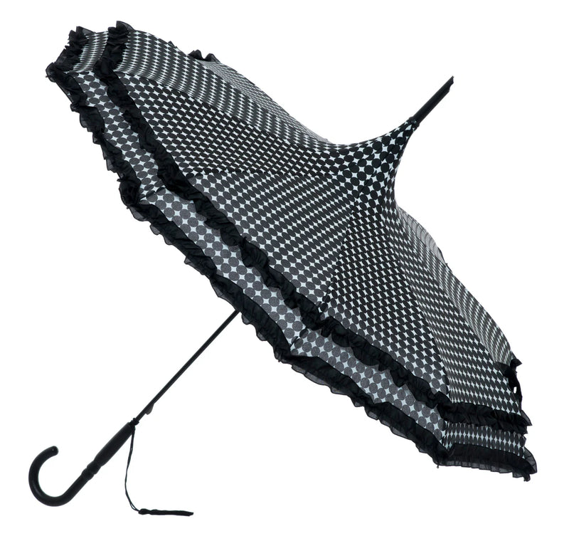 Boutique Pagoda with Frill and Black Spots Umbrella