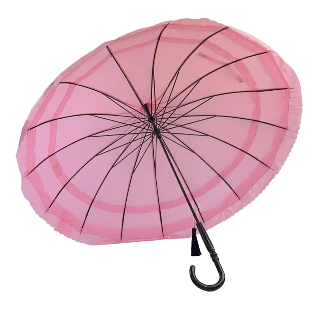 Classic Frilled Pagoda Umbrella - Pink