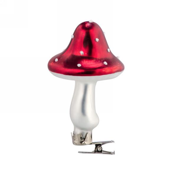 Red Spotted Glass Toadstool with Clip | Putti Christmas Decorations
