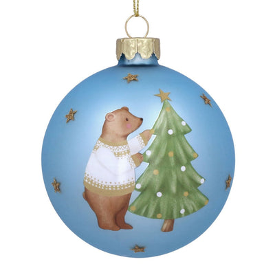 "Baby's First Christmas" Teddy Bear Glass Ball Ornament Blue | Putti Christmas