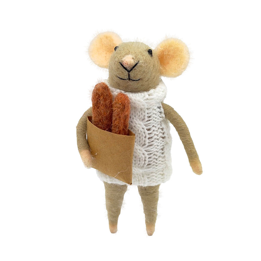 "Baguette Barry" Felt Mouse Ornament | Putti Christmas Decorations