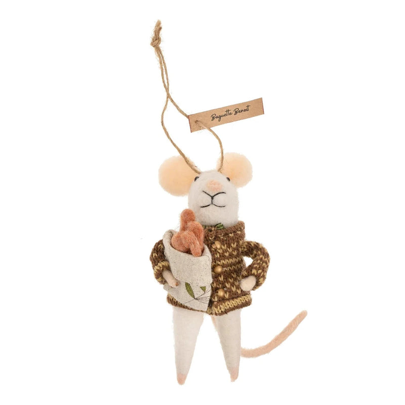 "Baguette Benoit" Felted Mouse Ornament  | Putti Christmas Decorations