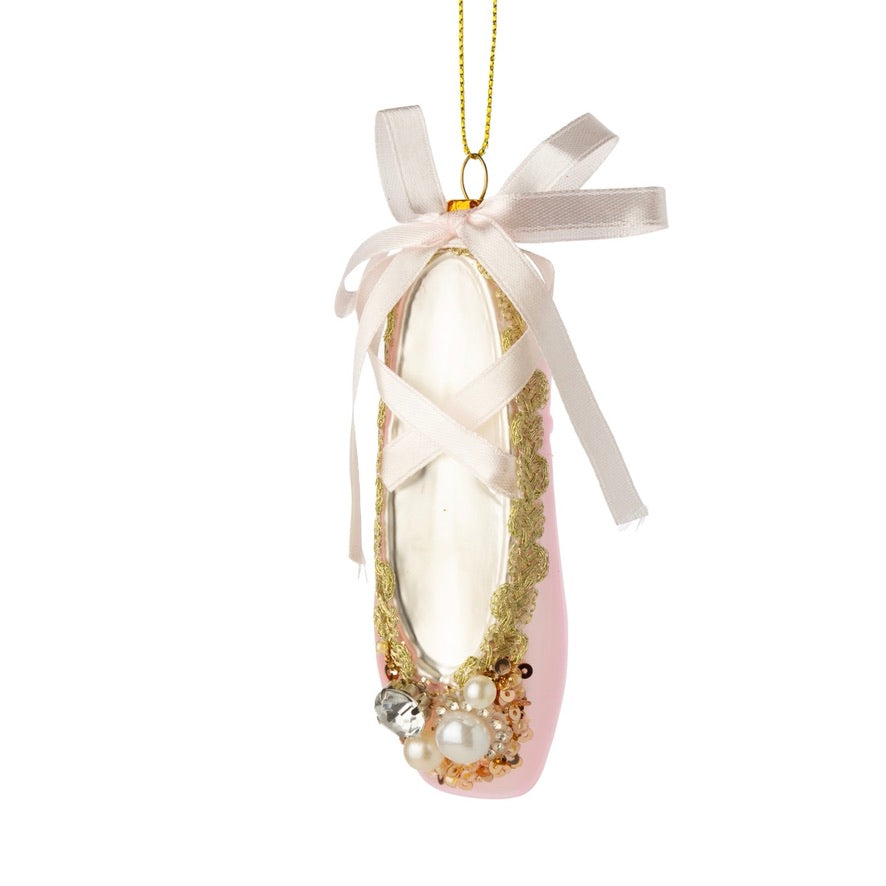 Ballet Slipper with Pearls Glass Ornament  | Putti christmas Canada