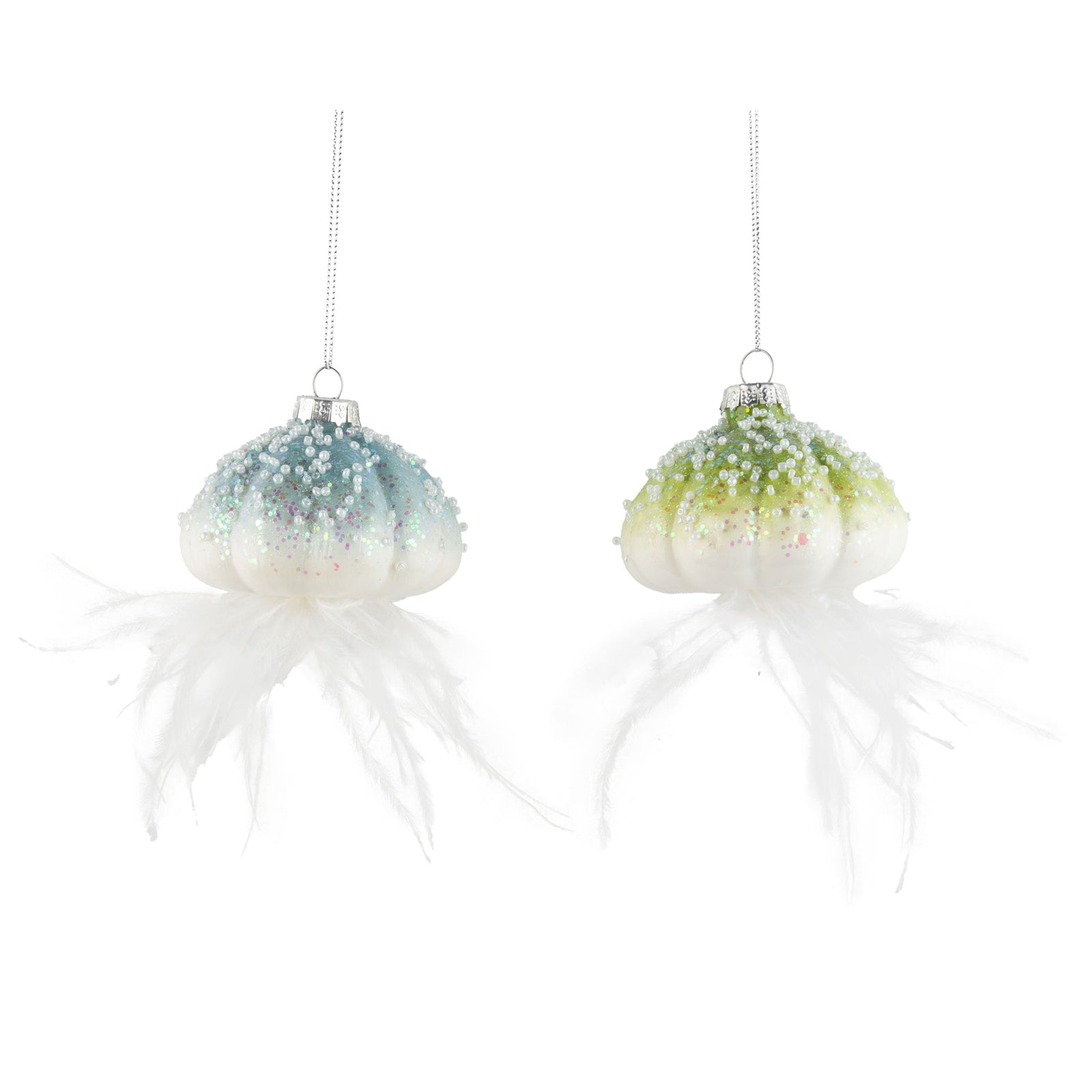 Beaded Jellyfish with Feathers Glass Ornament | Putti Christmas Canada
