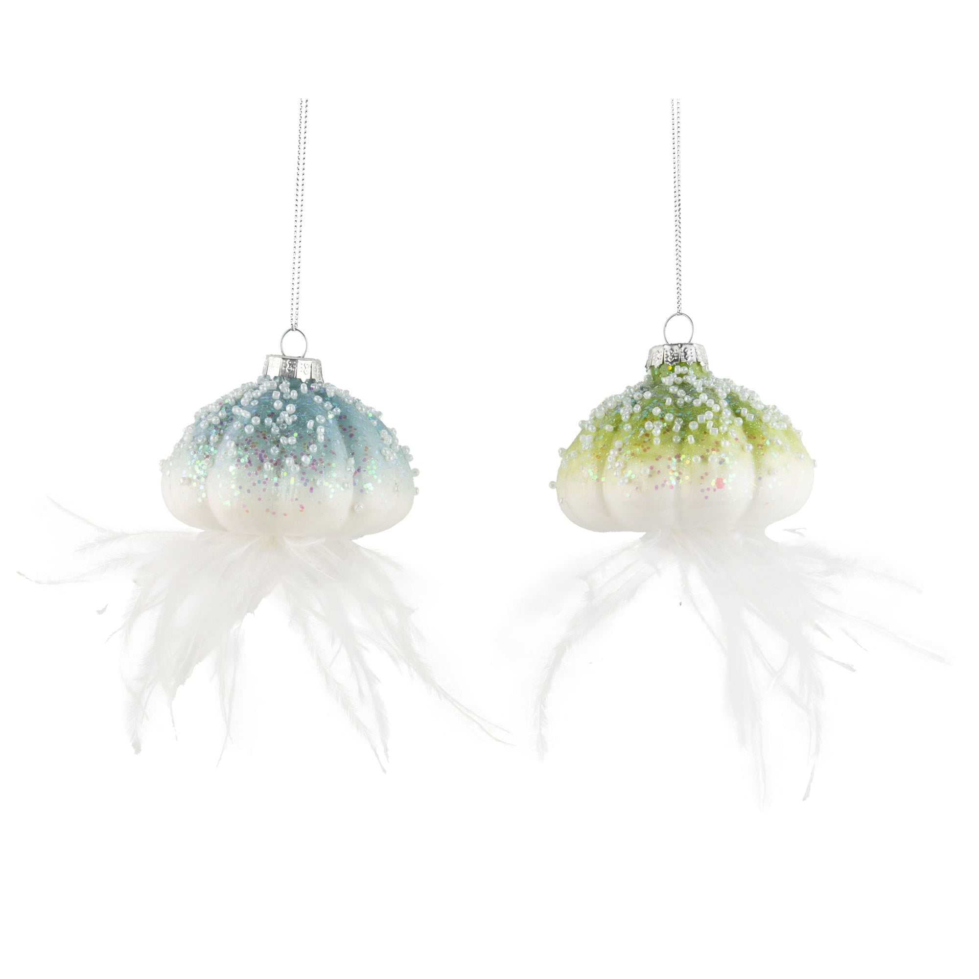 Beaded Jellyfish with Feathers Glass Ornament | Putti Christmas Canada