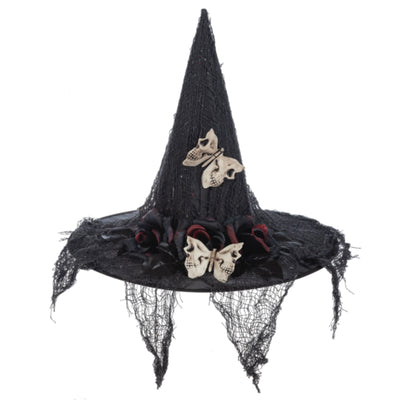 Black Hat with Black Flowers, Skull & Net | Putti Halloween Costumes