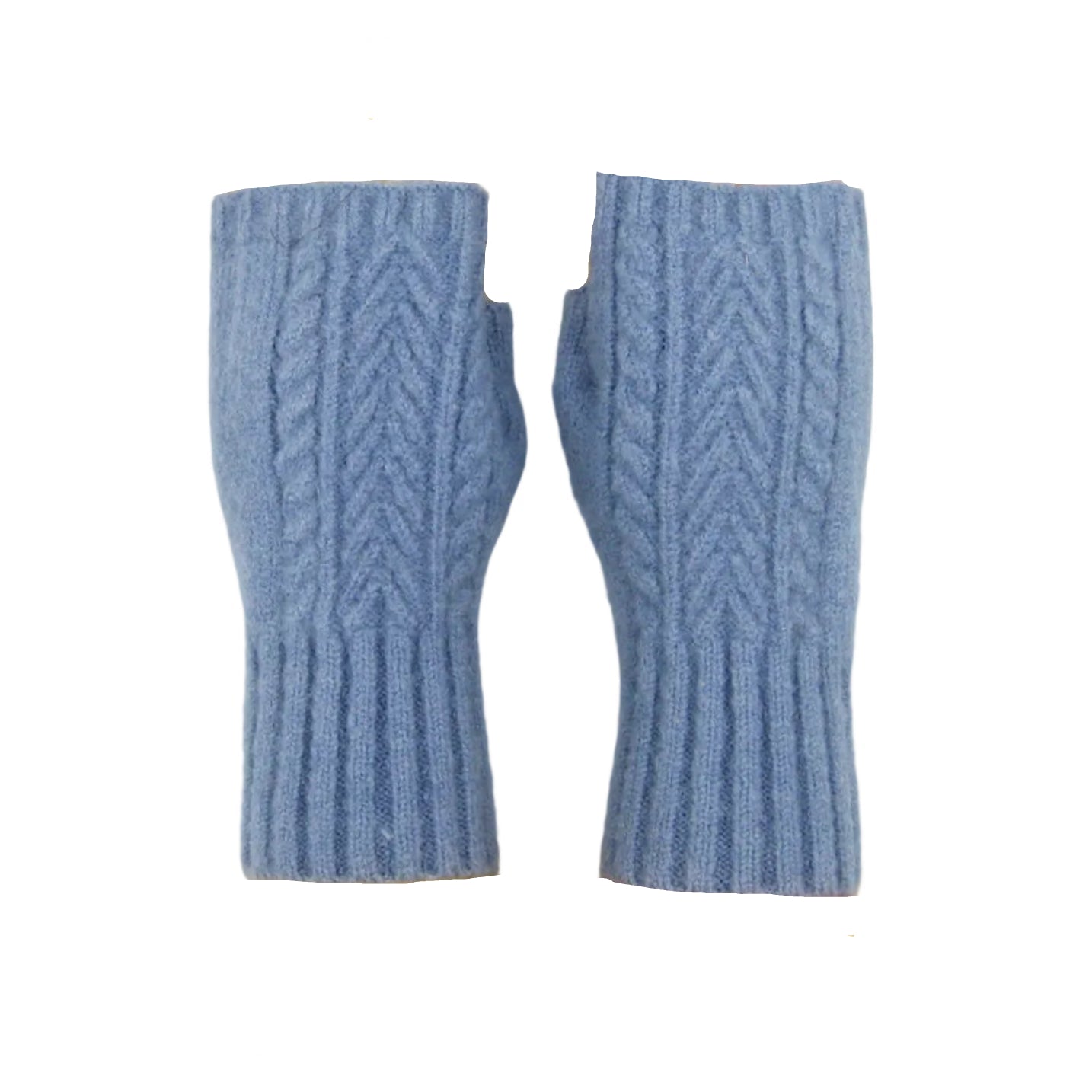 Cashmere Blend Cable Knitted Fingerless Gloves - Blue