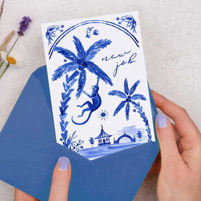 "Well Done" Blue Hand Painted Monkey Greeting Card | Putti