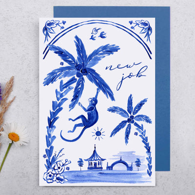 "Well Done" Blue Hand Painted Monkey Greeting Card | Putti