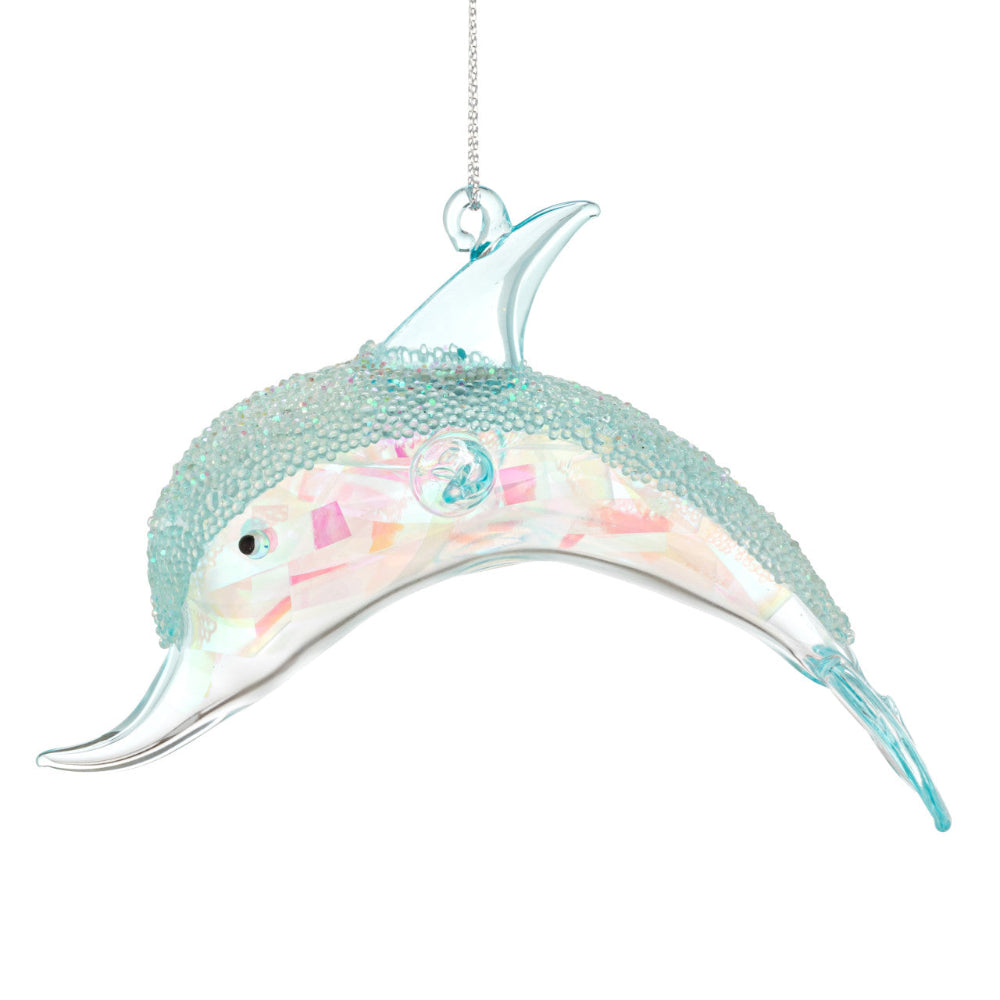 Blue Dolphin Handblown Glass Ornament | Putti Christmas Decorations