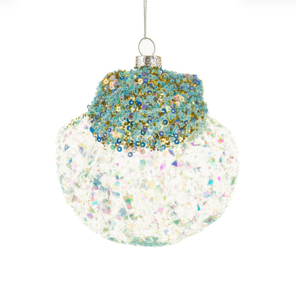 Blue Sequin Clam Shell Ornament | Putti Christmas Decorations