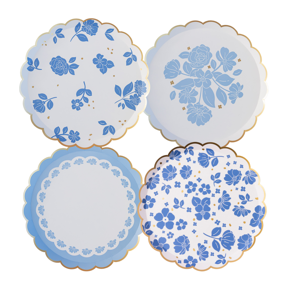 Bonjour Fête Belle Blue Floral Paper Dessert Plates | Putti Party Supplies