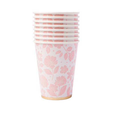 Bonjour Fête Petal Pink Elegant Floral Paper Cups | Putti Party Supplies