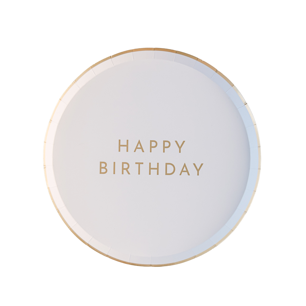 Bonjour Fête White and Gold "Happy Birthday" Small Plates | Putti Party Supplies