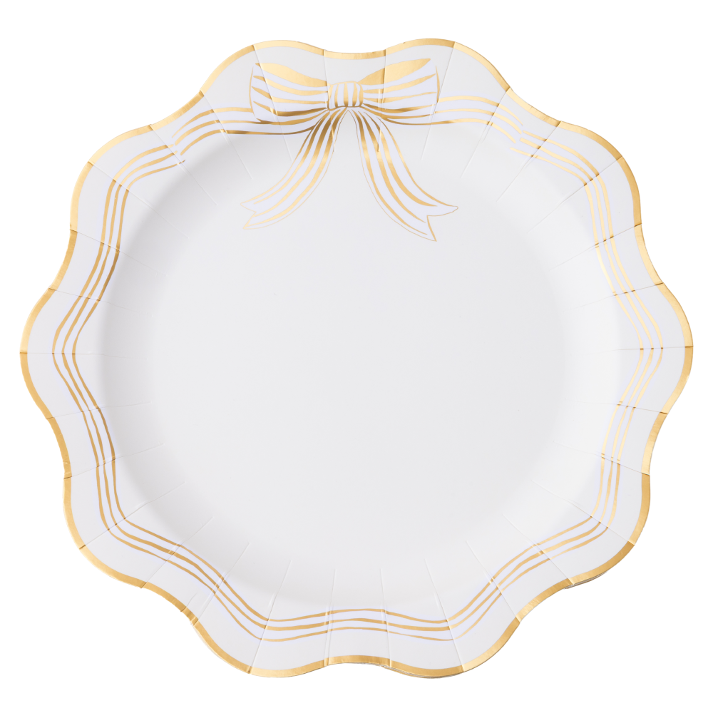 Bonjour Fete Elegant Cream & Gold Bow Paper Dinner Plates | Putti Party Supplies