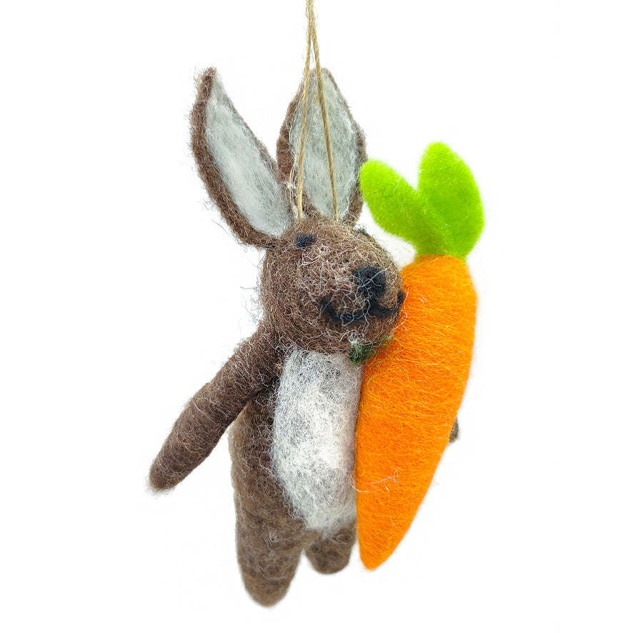 Brown Rabbit with Carrot Felt Ornament | Putti Fine Furnishings
