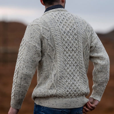 Inis Mor Aran Crew Neck Sweater - Fleck Ivory