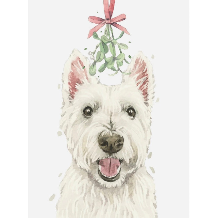 West Highland Terrier Westie with Mistletoe Christmas Greeting Card | Putti Christmas