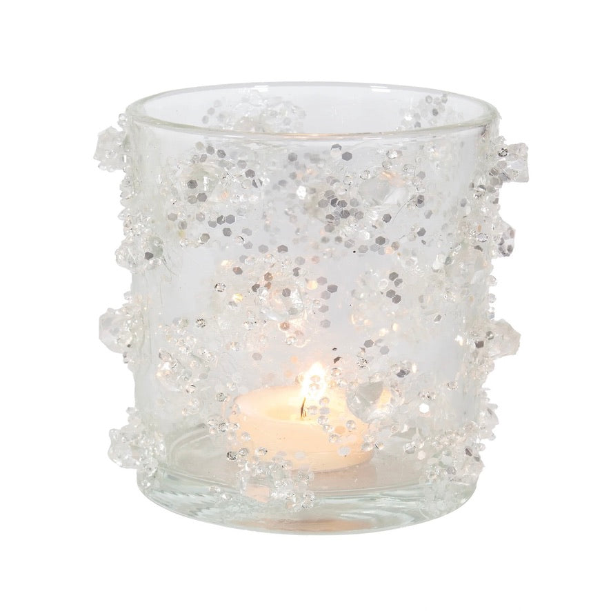 Tealight Holder with Glittered Glass Ice Crystals