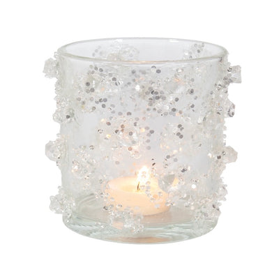 Tealight Holder with Glittered Glass Ice Crystals