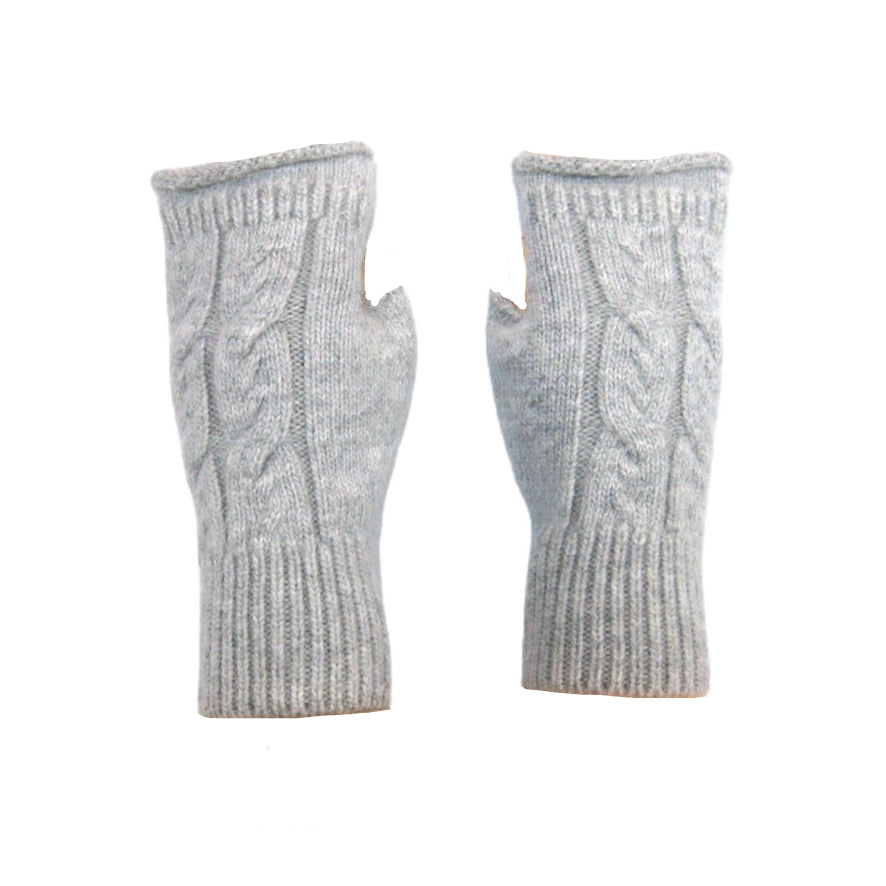 Cashmere Blend Knitted Fingerless Gloves - Light Grey