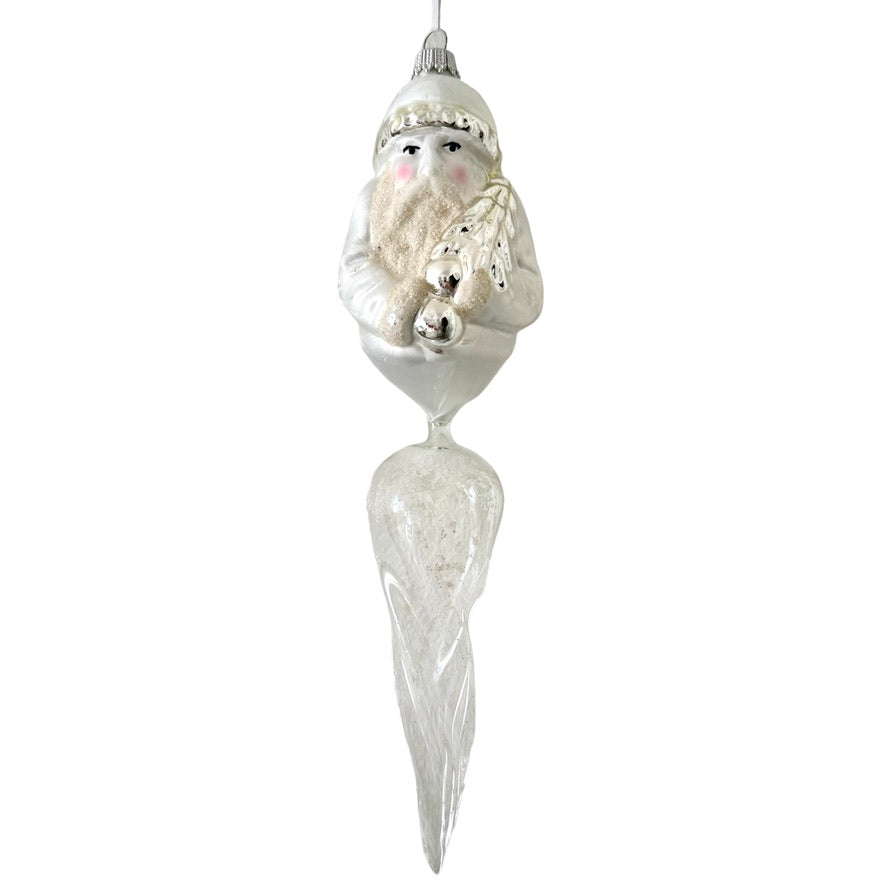 Santa Icicle Glass Ornament