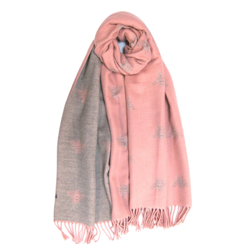 Cashmere Blend Bee Pattern Scarf - Pink
