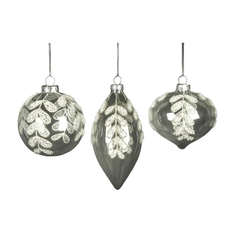 Clear with Beaded Leaf lass Ornament | Putti Christmas Decorations