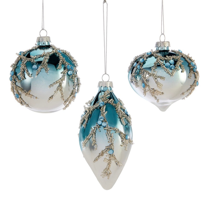 Aqua Ombre with Silver Branches Glass Ball Ornaments | Putti Christmas Celebrations