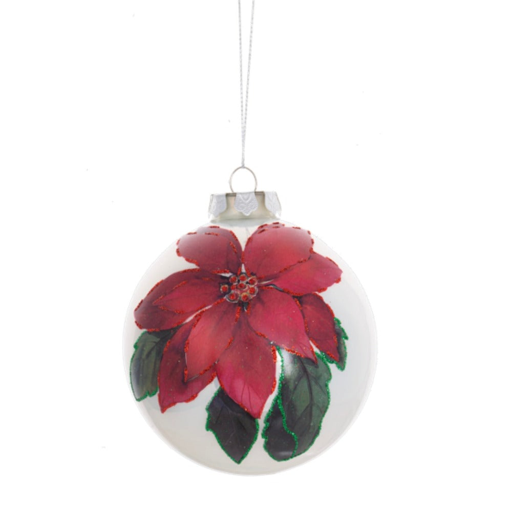 Floral Glass Ball Ornament - Poinsettia