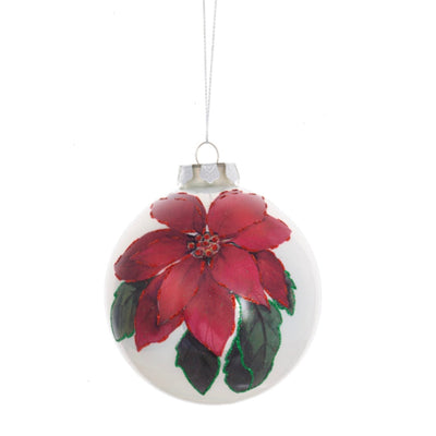 Floral Glass Ball Ornament - Poinsettia