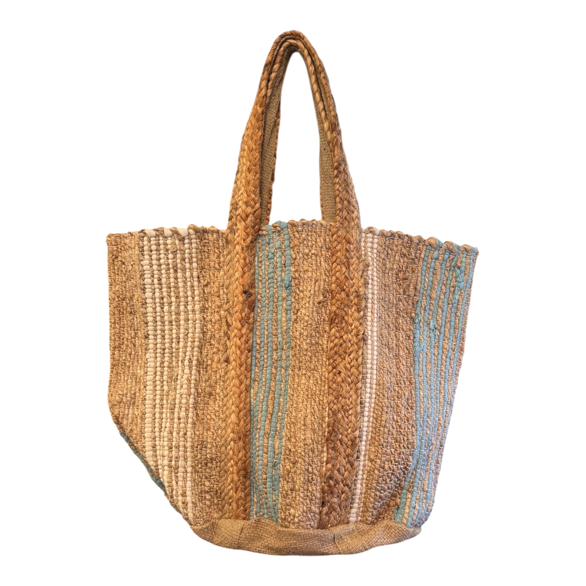Jute Market Bag - Aqua Stripe