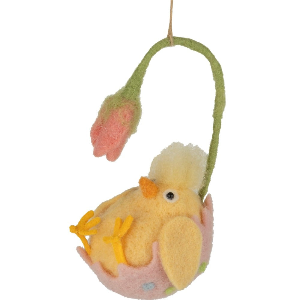 Chick in Flower Cup Felt Ornament | Putti Canada