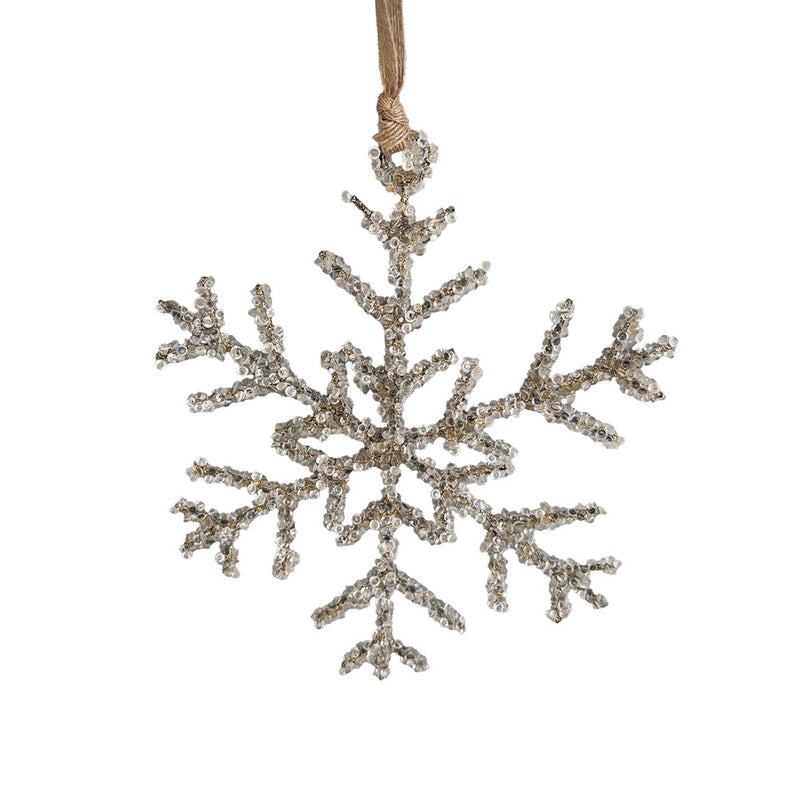 Clear Beaded Champagne Snowflake Ornament Medium | Putti Christmas Decorations