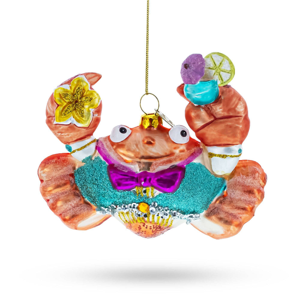Cocktail Party Crab Glass Ornament | Putti Christmas Decorations