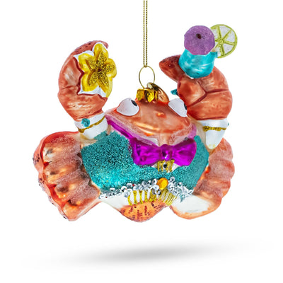 Cocktail Party Crab Glass Ornament | Putti Christmas Decorations