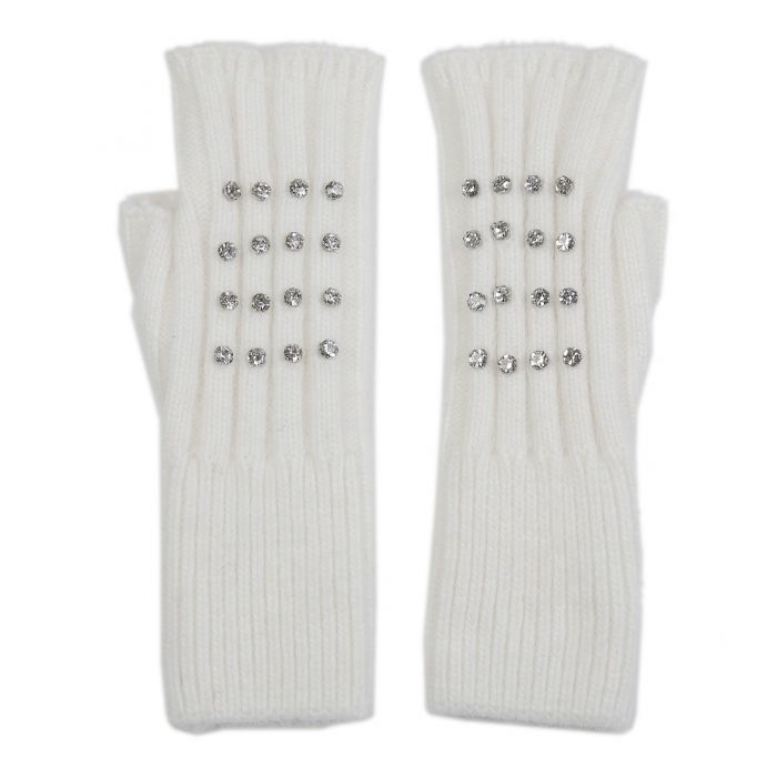 Crystal Studded Knitted Fingerless Gloves - Cream | Putti Fine Fashions