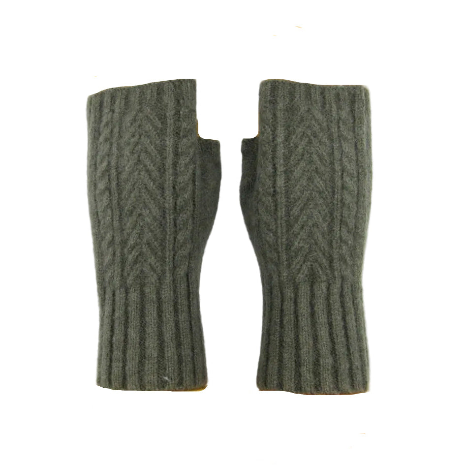 Cashmere Blend Cable Knitted Fingerless Gloves - Grey