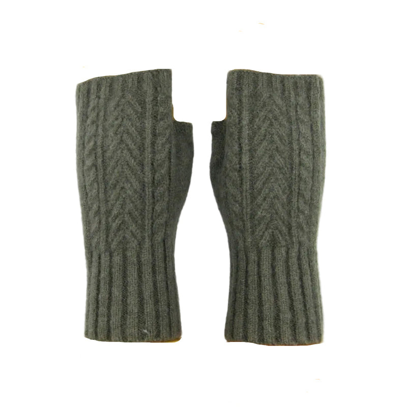 Cashmere Blend Cable Knitted Fingerless Gloves - Grey