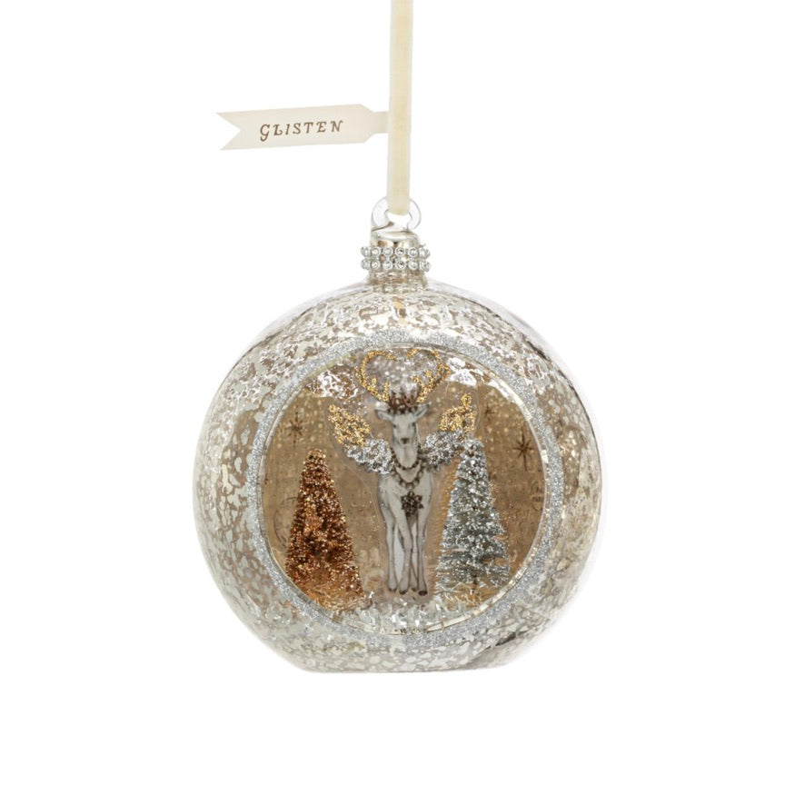 Dear Open Glass Scene Sparkle Ornament