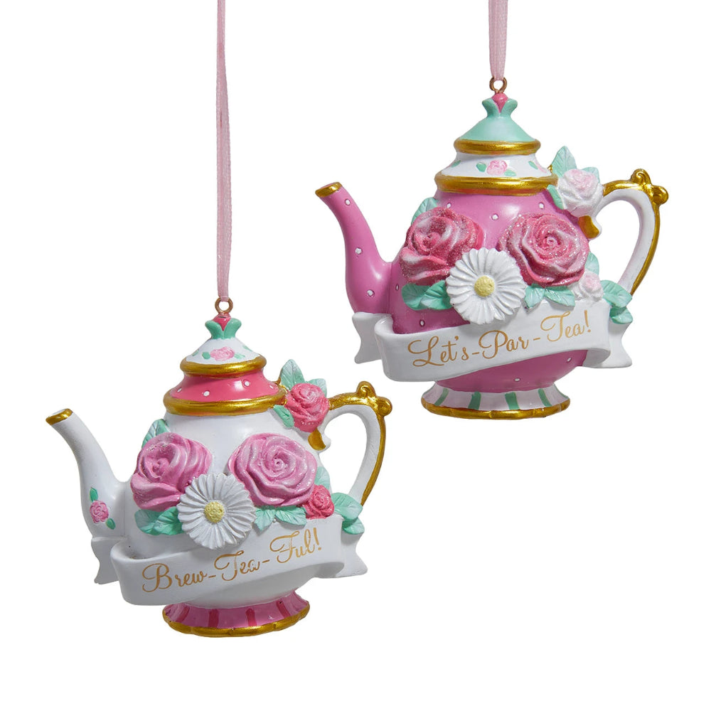 Floral Teapot With Words Ornament | Putti Christmas Decorations