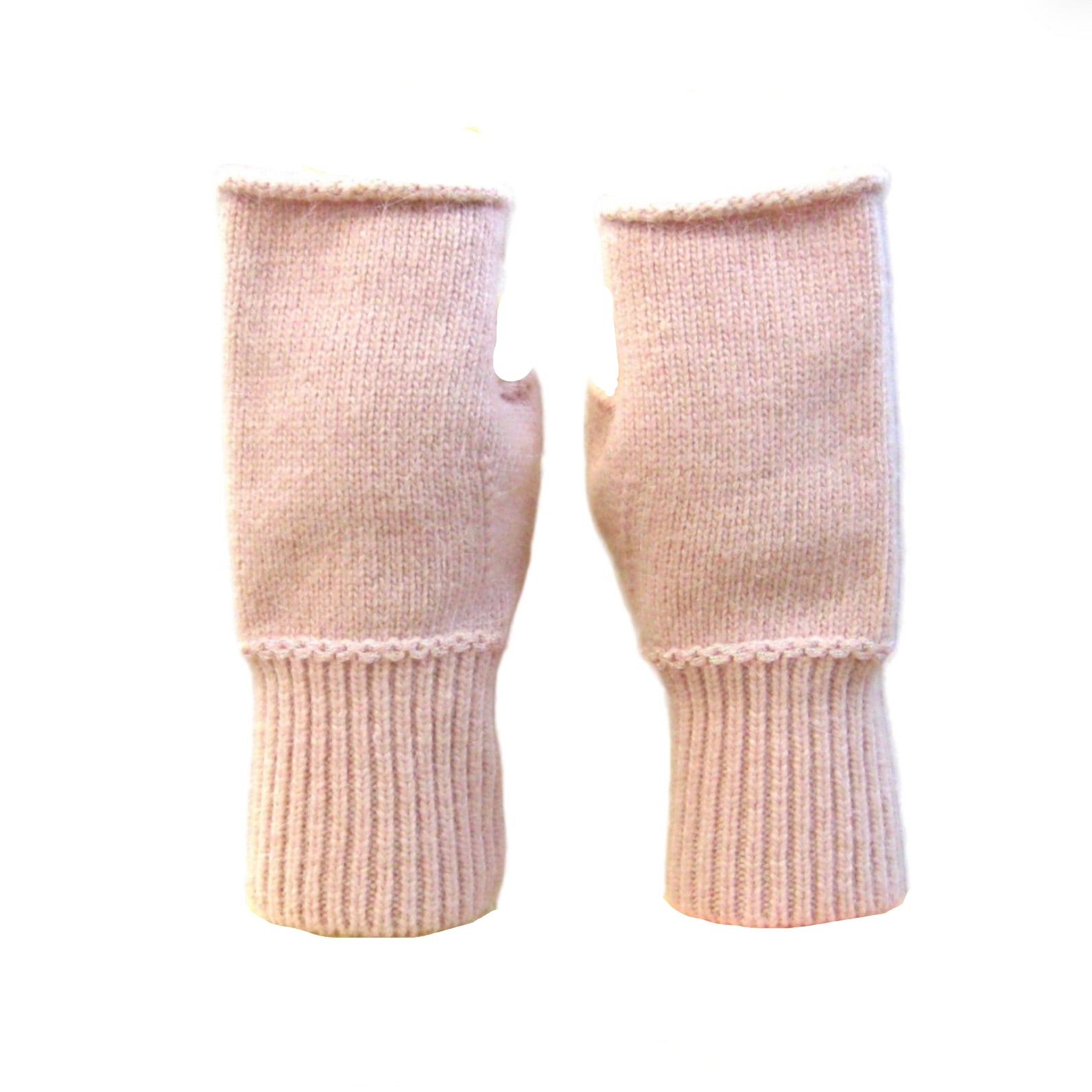 Cashmere Blend Plain Knitted Fingerless Gloves - Pink