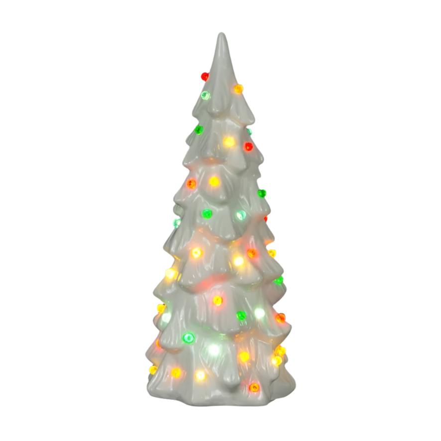 Tall White Retro Style Ceramic Tree with Lights - Medium