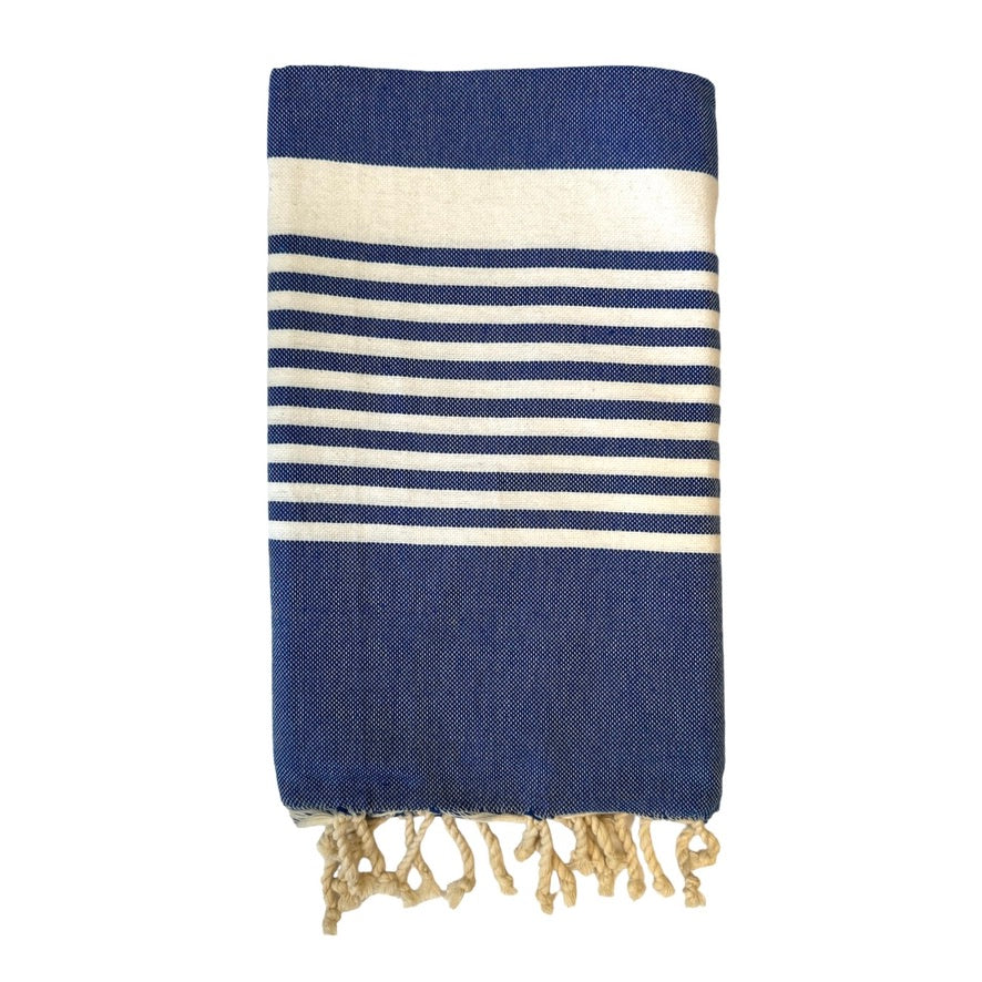 Navy Canvas Fouta with White Multi Stripe | Putti Fine Furnishings Canada